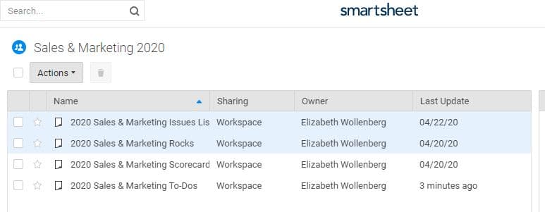 Smartsheet workspace
